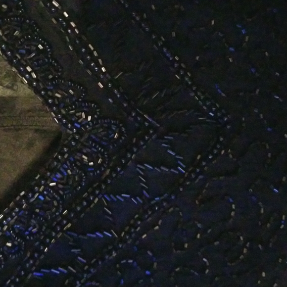 Cote d Azur Black Beaded Silk Short Sleeve Top; Size Medium - Picture 3 of 7